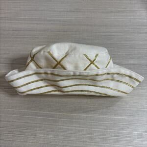 Vintage Finesse Old Money Beach Travel Mom Vaca Cream Bucket Hat w /Shiny Gold